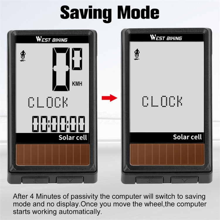 WEST BIKING Wireless Solar Code Table Mountain Road Bike Large Character Code Table Five Language Waterproof Speedometer, WEST BIKING Speedometer