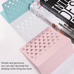 Metal Triangular Hollow Desktop Organizer Bookends Support Stand Holder Shelf Bookrack Home Office Supplies