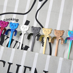 Cute Bear Spoon Long Handle Spoons Coffee Drinking Tools, Cute Bear(Blue), Cute Bear, Cute Bear(Black), Cute Bear(Gold Plating), Cute Bear(Rose Gold), Cute Bear(Rainbow)