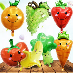 2 PCS Cartoon Vegetables and Fruits Aluminum Film Balloon Children Party Decoration Supplies Inflatable Toys, Strawberry, Broccoli, Grape, Carrot, Banana, Corn, Tomato, Orange