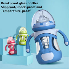 High Borosilicate Glass Baby Bottle with Silicone Sleeve, 240ml