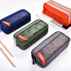 Camouflage Pencilcase Nylon Canvas Double Zipper Pen Bag