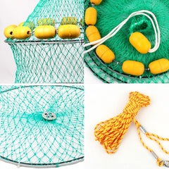 Outdoor Buoyancy Fishnet 3 Circle Fold Portable Fish Cage Multi-Float Sea Fishing Net, Buoyancy Fishnet
