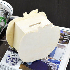 Lovely Creative Child DIY Wooden Apple Hand Painted Piggy Bank, 10x5.6x9.5cm
