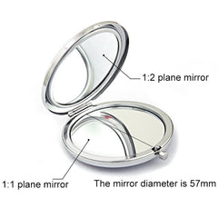 Diamond-encrusted Metal Double Side Folding Mini Portable Round Small Makeup Mirror, White, Red, Pink, Sky Blue, Green, Color White, Bright Black