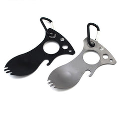 Outdoor Multifunctional Camping Spoon Stainless Steel Tableware Portable Picnic Tableware Fork And Spoon, Light Grey, Black