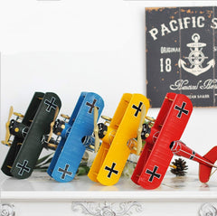 Home Decoration Ornaments Wrought Iron Crafts Retro Old Aircraft Model, Yellow, Green, Red, Blue