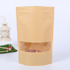 50 PCS Zipper Self Sealing Kraft Paper Bag with Window Stand Up for Gifts/Food/Candy/Tea/Party/Wedding Gifts, 18x26+4cm, 20x30+5cm, 23x35+5cm, 30x40+6cm