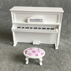 1:12 Mini House Toy Simulatio Piano and Bench, White, Pink, Black