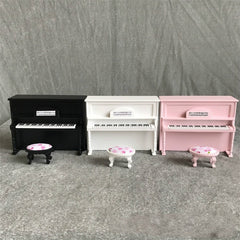 1:12 Mini House Toy Simulatio Piano and Bench, White, Pink, Black