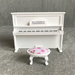 1:12 Mini House Toy Simulatio Piano and Bench, White, Pink, Black