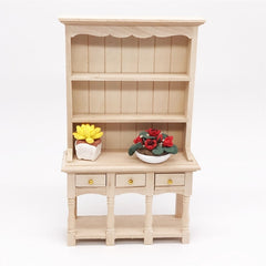 Dollhouse Furniture Miniature Study Room Decoration Wooden Bookcase Cabinet with Drawers, Wooden Bookcase
