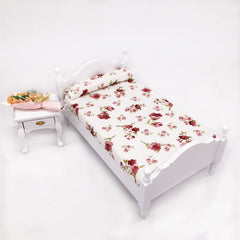 1:12 Mini House Toy Simulation Bedroom White Single Bed, Bedroom White Single Bed