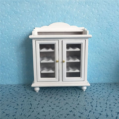1:12 Mini House Toy Simulation Walnut Wine Cabinet, White, Walnut Color
