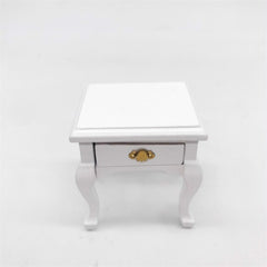 1:12 Mini Doll House Decoration Coffee Table Bedside Table, White, Walnut Color