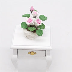 1:12 Mini House Toy Pocket Ornaments Simulation Potted Plant Rose, Pink and White Rose