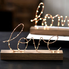 LED Little Night Light Bedroom Bedside Wrought Iron Wooden Home Decoration Birthday Gift, Letter Love, Letter Home