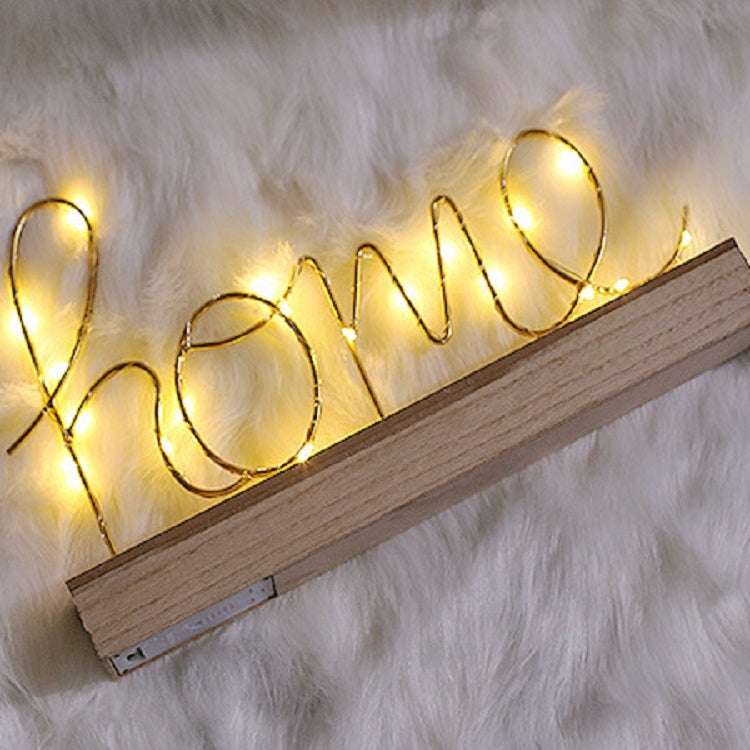LED Little Night Light Bedroom Bedside Wrought Iron Wooden Home Decoration Birthday Gift, Letter Love, Letter Home