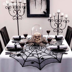 Halloween Party Black Lace Spider Web Tablecloth Decoration, 102x102CM