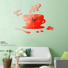 Home DIY 3D Stereo Decorative Fashion Coffee Wall Clock Acrylic Mirror Wall Sticker Coffee Clock