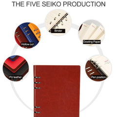 Business Notepad Loose Leaf Replaceable Inner Notebook Thickened Diary Book, A5 Black, A5 Red