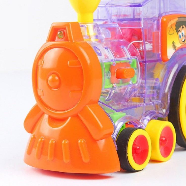 Puzzle Domino Car Electric Train With Sound And Light Music Automatic Licensing Electric Car Toy, Transparent, Yellow Bee, White Cow