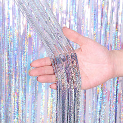 Laser Rain Tinsel Foil Curtain Birthday Party Decoration Tassel Wall,, 1x2m, 1x2.5m, 1x3m