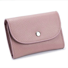 Short Mini Slim Top-grain Leather Wallet Card Bag Zip Coin Pocket, Pink, Big Red, Gray, Black, Blue