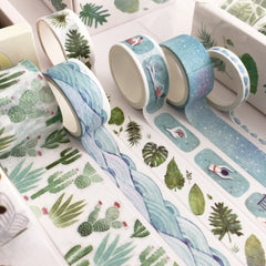 8 Roll / Box Paper Tape Basic Handbook Material Set Small Fresh Girl DIY Decorative Tape Antique Hand Account Sticker, (Life, Green, Blue Rhythm, Dream Love, Fruity Time, Dreamland