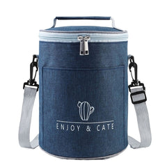 Round Lunch Bag Insulated Lunch Box Foldable & Portable Lunch Tote, L, M