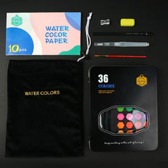 36 in 1 Solid Watercolor Paint Portable Tin Box Beginner Hand-painted Painting Tool Set