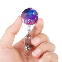 2 PCS Night Starry Sky Marble Crack Puller Retractable Buckle Lanyard Business Key Buckle Card Holder, Dark Blue Starry Crocodile Clip, Marble Alligator Clip, Aqua Blue Crocodile Clip, Purple Crocodile Clip