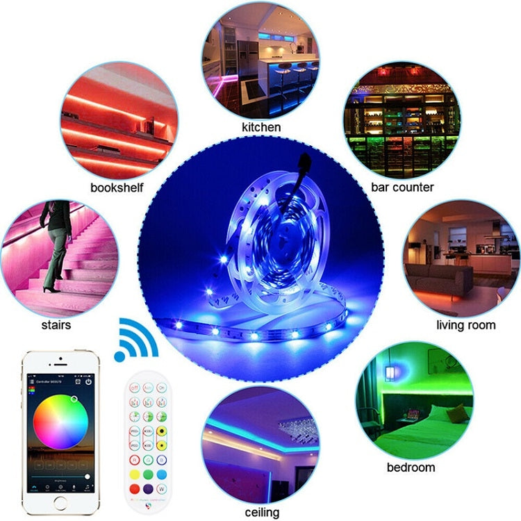 Bluetooth Suit Smart Music Sound Control Light Strip Waterproof 5050 RGB Colorful Atmosphere LED Light Strip With 24-Keys Remote Control, 5M 150 LEDs, 5M 300 LEDs, 10M 300 LEDs, 10M 600 LEDs