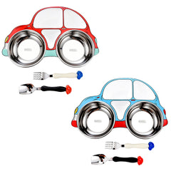 304 Stainless Steel Children Car Dinner Plate, Red, Blue, Blue (removable and washable)