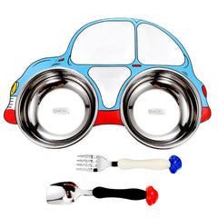 304 Stainless Steel Children Car Dinner Plate, Red, Blue, Blue (removable and washable)