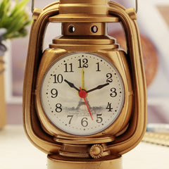 Retro Table Oil Lamp Small Alarm Clock Desktop Table Clock Living Room Decoration Supplies Office Craft Jewelry, Silver, Bronze, Ebony