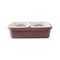Double-layer Classification Square Drain Basket Kitchen Household Plastic Fruit and Vegetable Basket, Dark Red, Yellow Blue, Grass Green, Light Gray