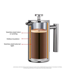 304 Stainless Steel French Pressure Coffee Pot Hand Made Tea Pot, 350ml, 800ml, 1000ml