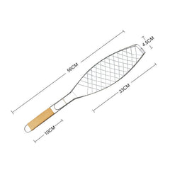 Chrome Plated Wooden Handle Single Fish Barbecue Net Clip Outdoor Grilled Fish Clip Barbecue Tool