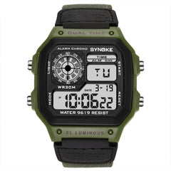 SYNOKE 9619B Nylon Canvas Strap Luminous Waterproof Digital Watch, Green Head Green Belt, Green Head Black Belt, Black Head Black Belt, Black Head Green Belt