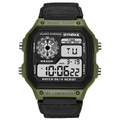 SYNOKE 9619B Nylon Canvas Strap Luminous Waterproof Digital Watch, Green Head Green Belt, Green Head Black Belt, Black Head Black Belt, Black Head Green Belt
