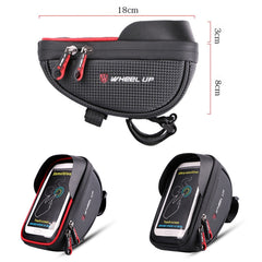 WHEEL UP Anti-splashing Touch Screen Bicycle Mobile Phone Bag Mountain Bike Front Beam Bag Riding Handlebar Bag, Black, Black and Red, 010 Chinese Elements, Twist Section-Black, Ball Pattern Section-Black