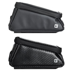 Rhinowalk Bicycle Front Tube Bag Waterproof Mobile Phone Touch Screen Multi-function Bicycle Handlebar Bag, Carbon Fiber Black, Matt Black