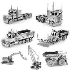 3D Metal Assembly Model Engineering Vehicle Series DIY Puzzle Toy, Dump Truck, Snow Plow, Bulldozer, Excavator, Truck, Automatic Grader, Loader, COE Truck, Quay Crane, Crane, Diaphragm Wall Grab, Tractor, Long Nose Truck