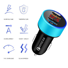 2 PCS Aluminum Ring 5V3.1A Display Car Charger  QC3.0+3.1A Aluminum Alloy Multi-function Halo Digital Display Car Charger, WMY-C030 (Gold), WMY-C030 (Snow Silver), WMY-C030 (Elegant Black), WMY-C030 (Sapphire Blue), WMY-C030 (Champagne Red)