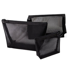 Black Transparent Mesh Cosmetic Bag Three-piece Large Capacity Travel Cosmetic Storage Bag, Three-piece Storage Bag