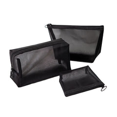 Black Transparent Mesh Cosmetic Bag Three-piece Large Capacity Travel Cosmetic Storage Bag, Three-piece Storage Bag