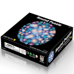 Round Shape Irregular Plane Puzzle Jigsaw Toy 1000 Pieces, Colorful Fireworks, Lucky Flowers, Lion, Spaces, Mars, California Christmas, Chameleon, Gemstone, Pumpkin Halloween, Jellyfish, White Tiger, Sky City, Spider