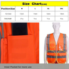 Multi-pockets Safety Vest Reflective Workwear Clothing, XXL-Chest 130cm, L-Chest 118cm
