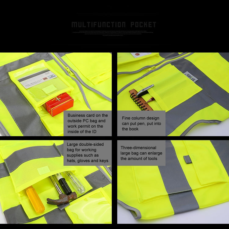Multi-pockets Safety Vest Reflective Workwear Clothing, XXL-Chest 130cm, L-Chest 118cm